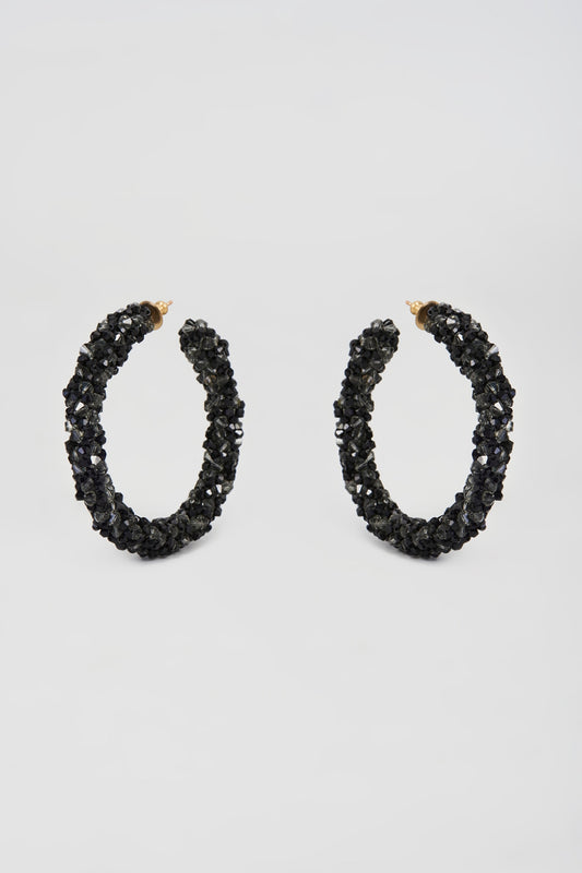 Black Swarovski Xilion Crystal Hoop Earrings