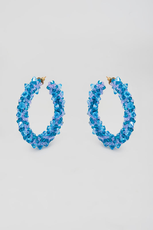 Blue Swarovski Xilion Crystal Hoop Earrings