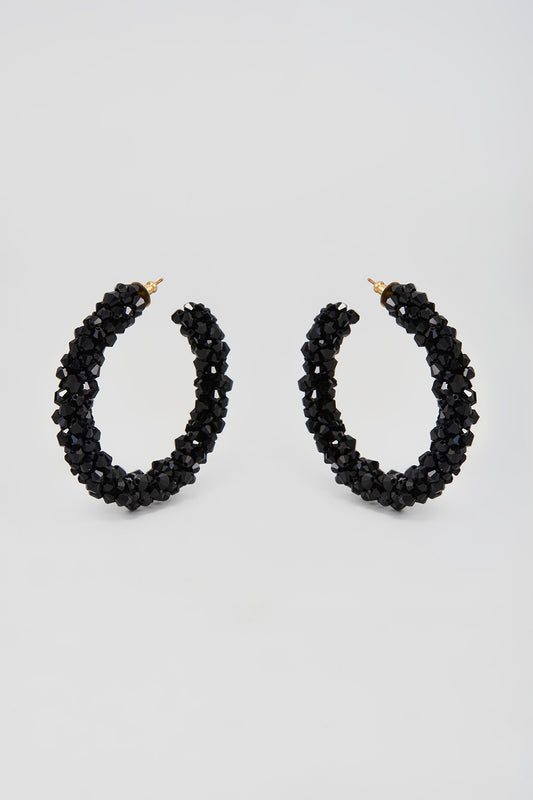 Black Swarovski Xilion Crystal Hoop Earrings