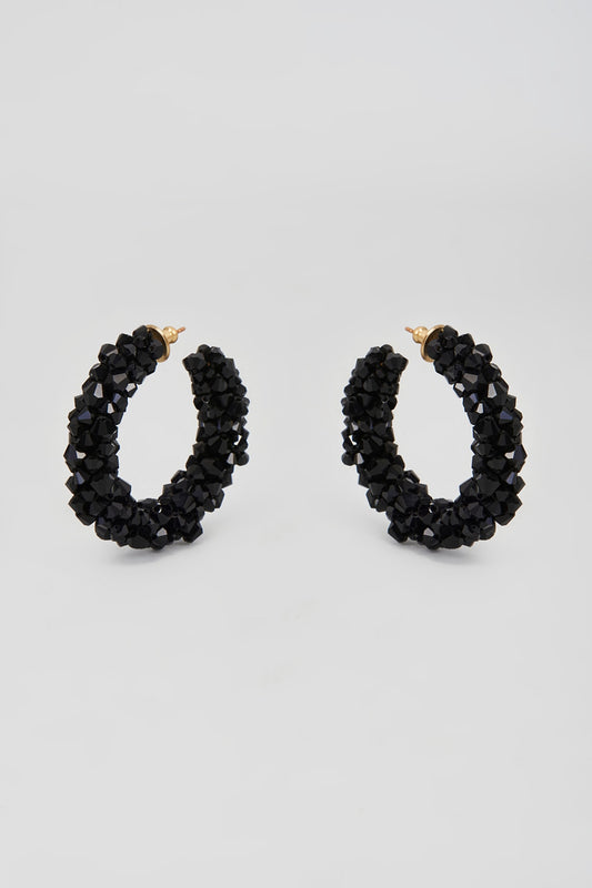 Black Swarovski Xilion Crystal Hoop Earrings