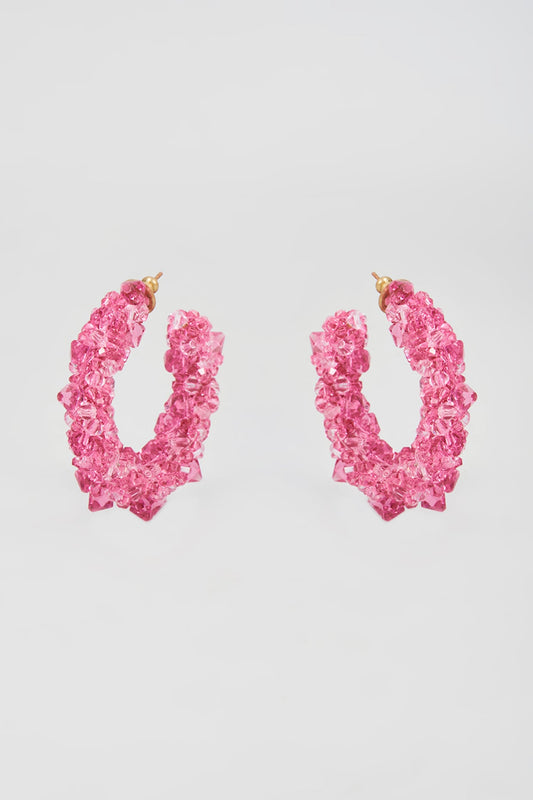 Pink Swarovski Xilion Crystal Hoop Earrings