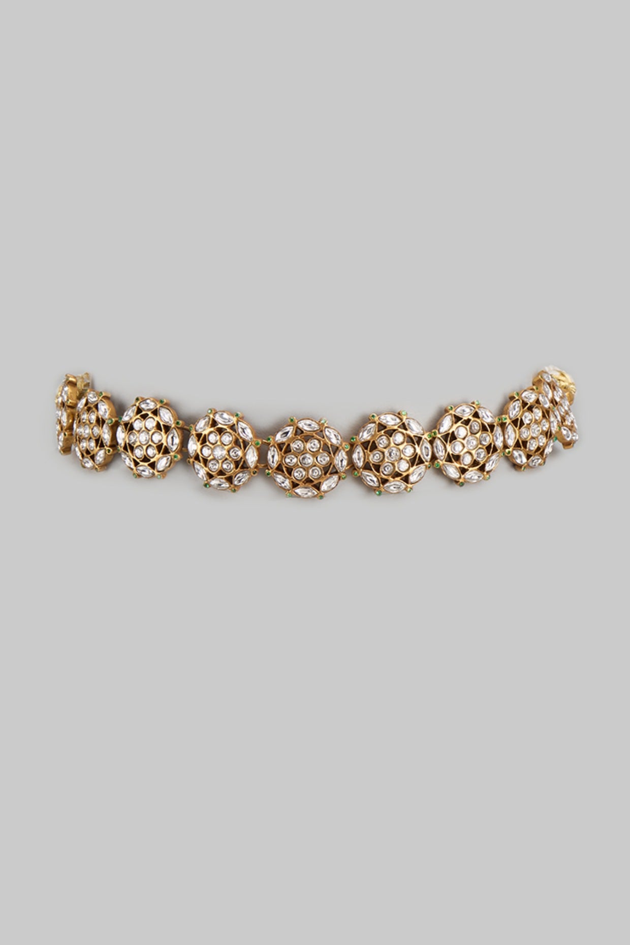 Gold Plated Kundan Polki & Jadau Stone Choker Necklace In Sterling Silver