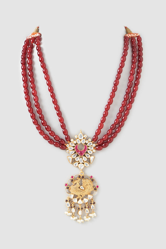 Gold Plated Kundan Polki Handcrafted Necklace In Sterling Silver