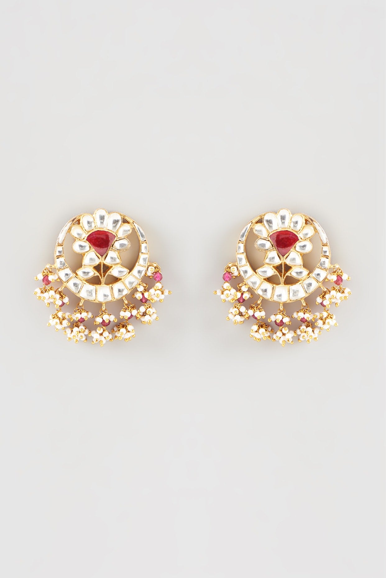 Gold Plated Kundan Polki Handcrafted Dangler Earrings In Sterling Silver