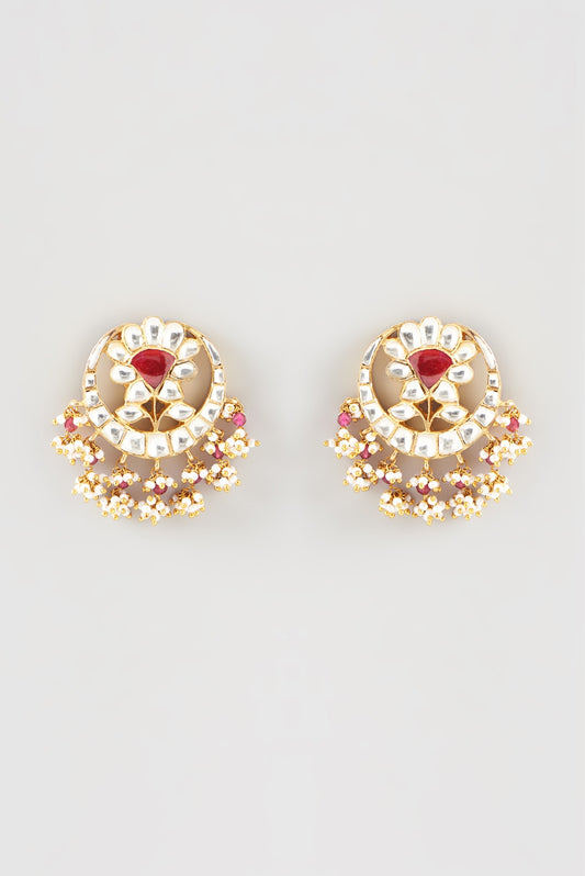 Gold Plated Kundan Polki Handcrafted Dangler Earrings In Sterling Silver