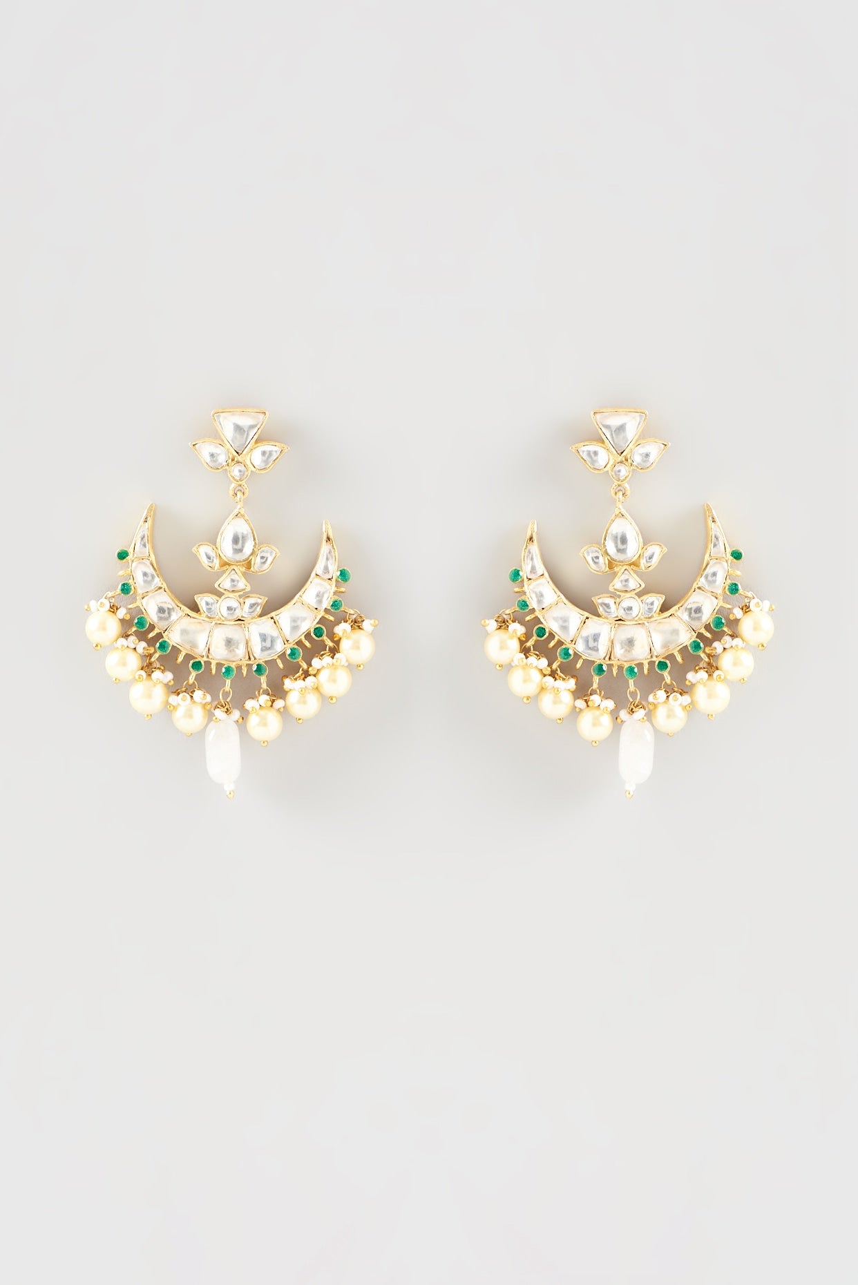 Gold Plated Kundan Polki Handcrafted Dangler Earrings In Sterling Silver