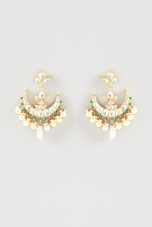 Gold Plated Kundan Polki Handcrafted Dangler Earrings In Sterling Silver