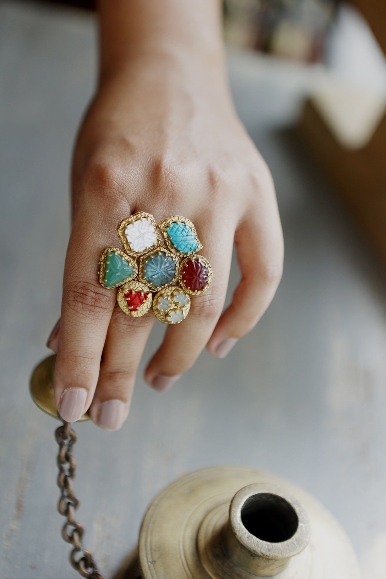 Gold Plated Acrylic Stone Ring