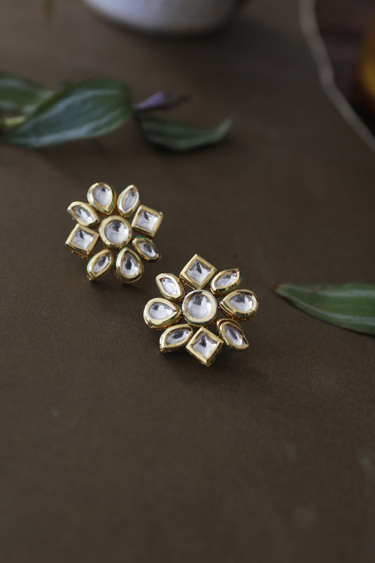 Gold Plated Kundan Stud Earrings