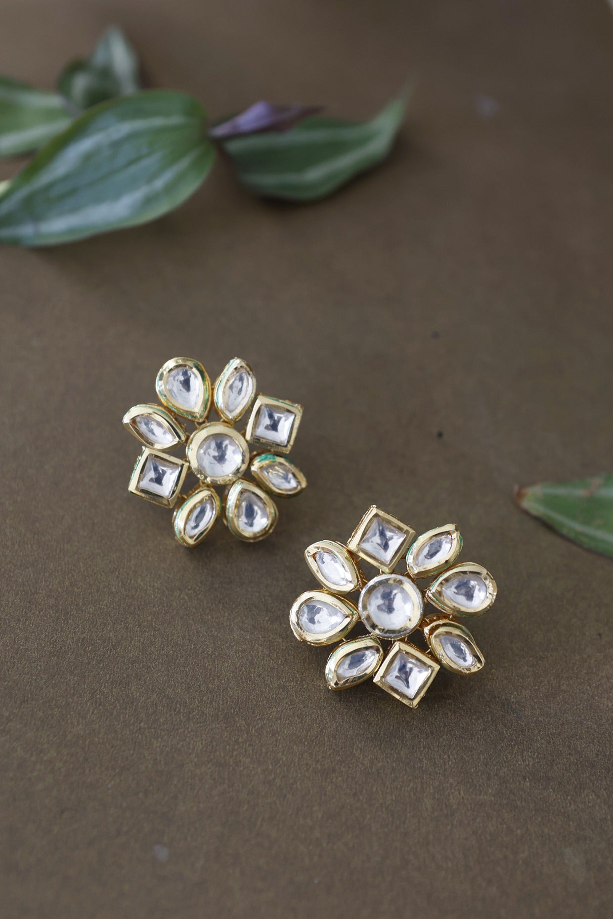 Gold Plated Kundan Stud Earrings