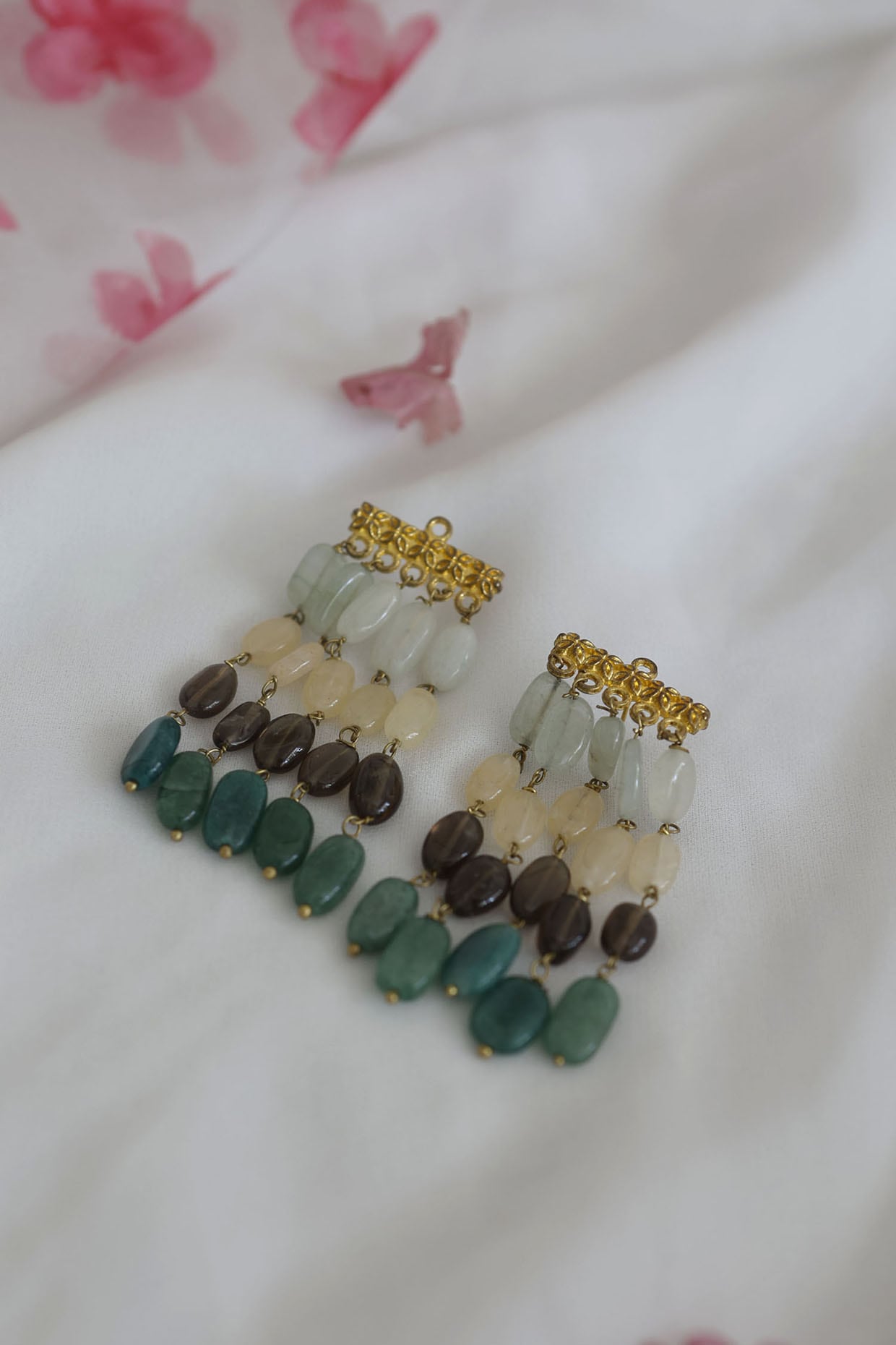 Gold Plated Natural Stone Dangler Earrings