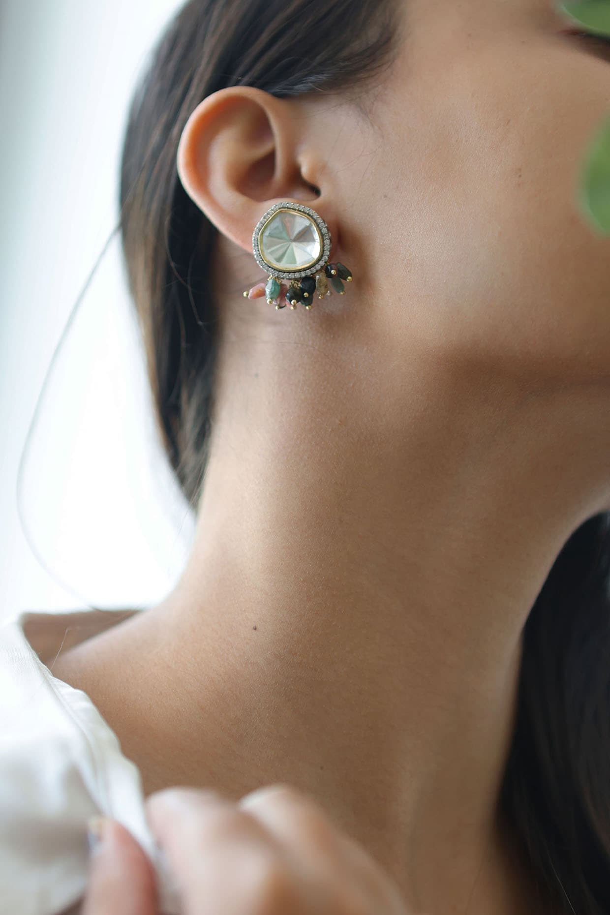 Gold Plated Polki Stud Earrings