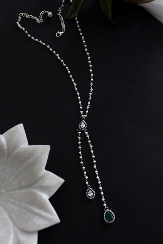 White Rhodium Finish Polki & Cubic Zirconia Necklace