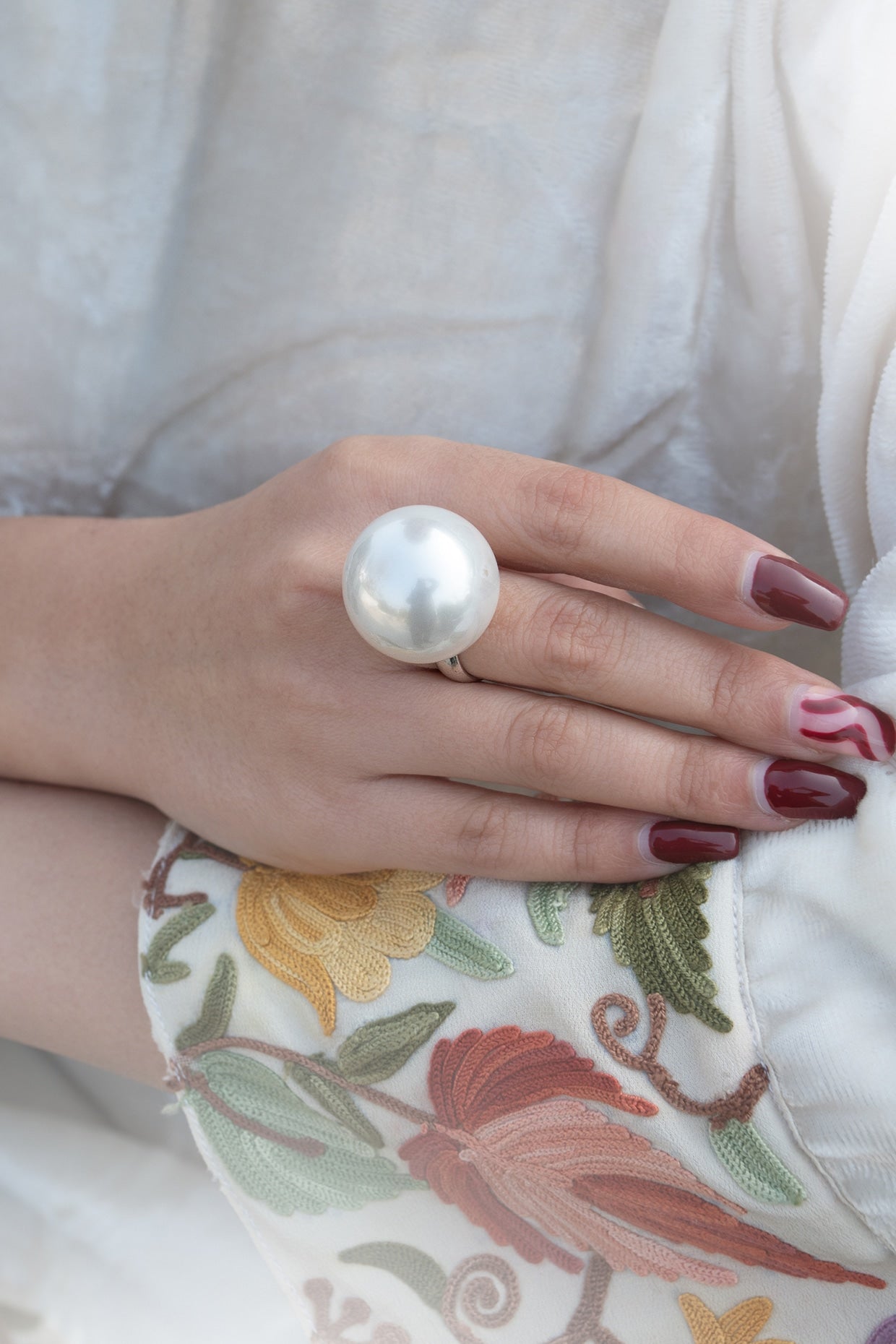 White Rhodium Finish Pearl Ring