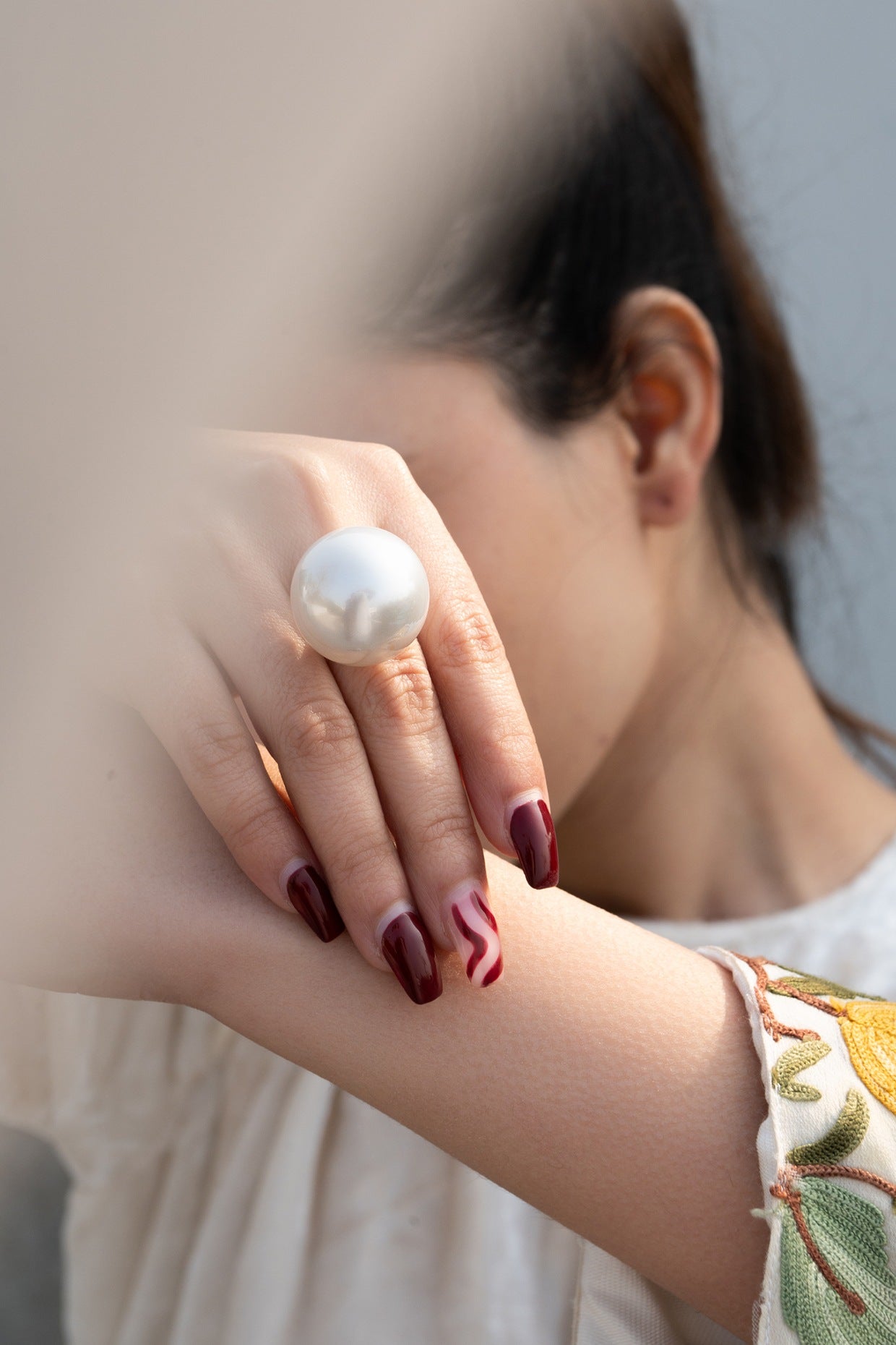 White Rhodium Finish Pearl Ring