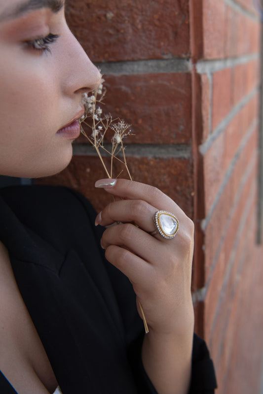 Two-Tone Finish Kundan Polki Ring