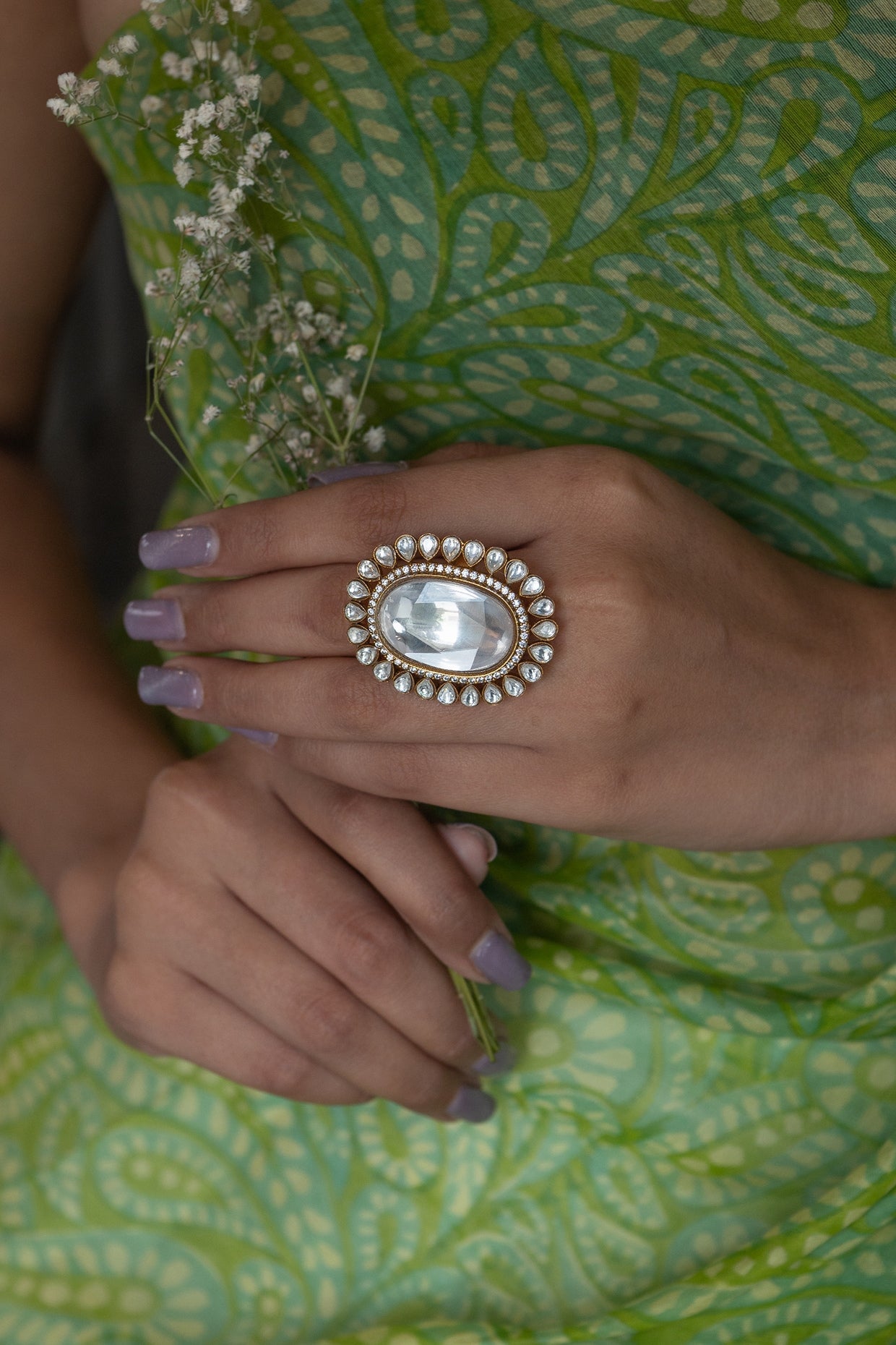 Gold Plated Kundan Polki Ring