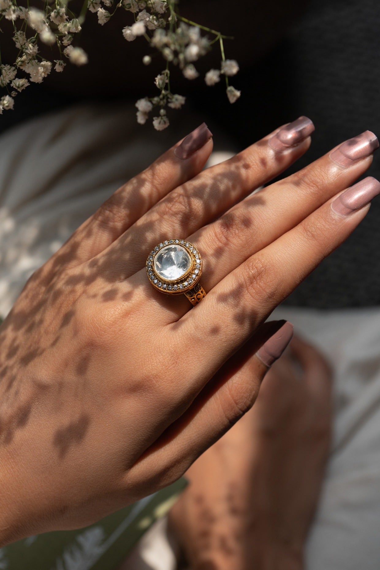 Gold Plated Kundan Polki Ring