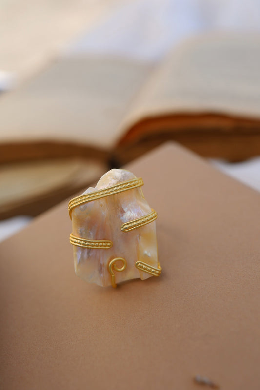 Gold Finish Baroque Pearl Ring