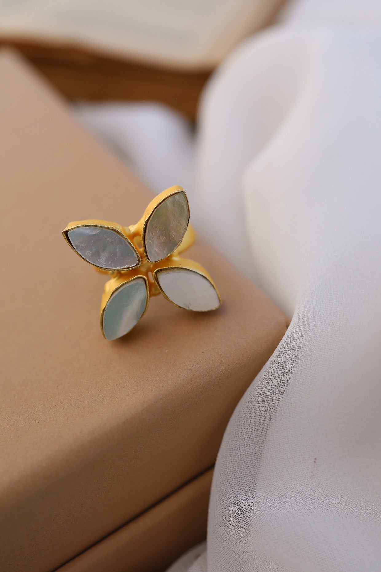 Gold Finish Mother Of Pearl Ring