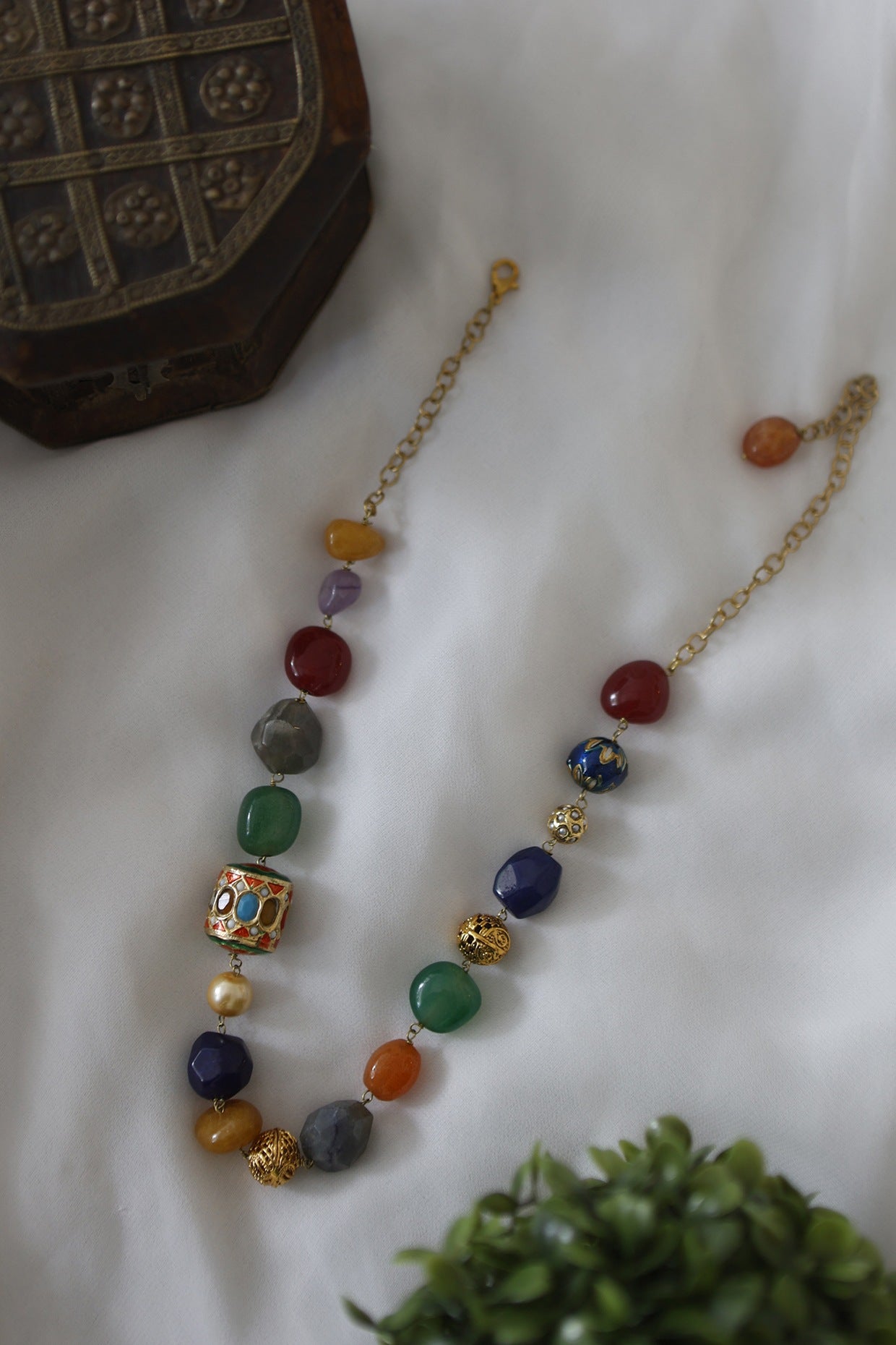 Gold Plated Navratan Necklace