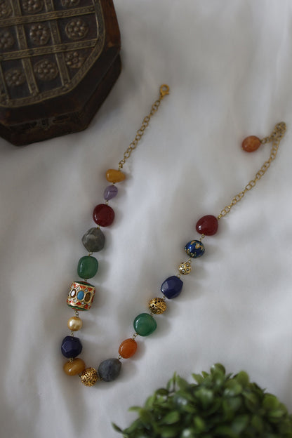 Gold Plated Navratan Necklace
