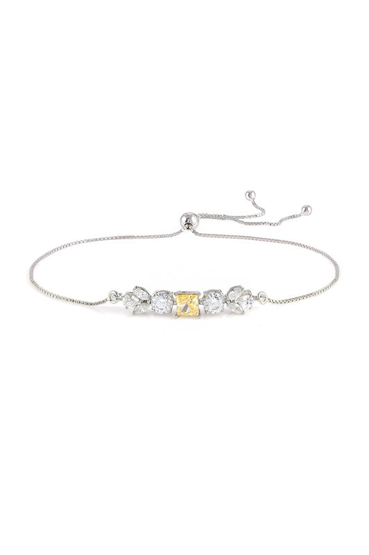 Silver Rhodium Finish Yellow Zircon Bracelet In Sterling Silver