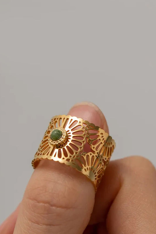 Gold Plated Floral Cut Adjustable Ring