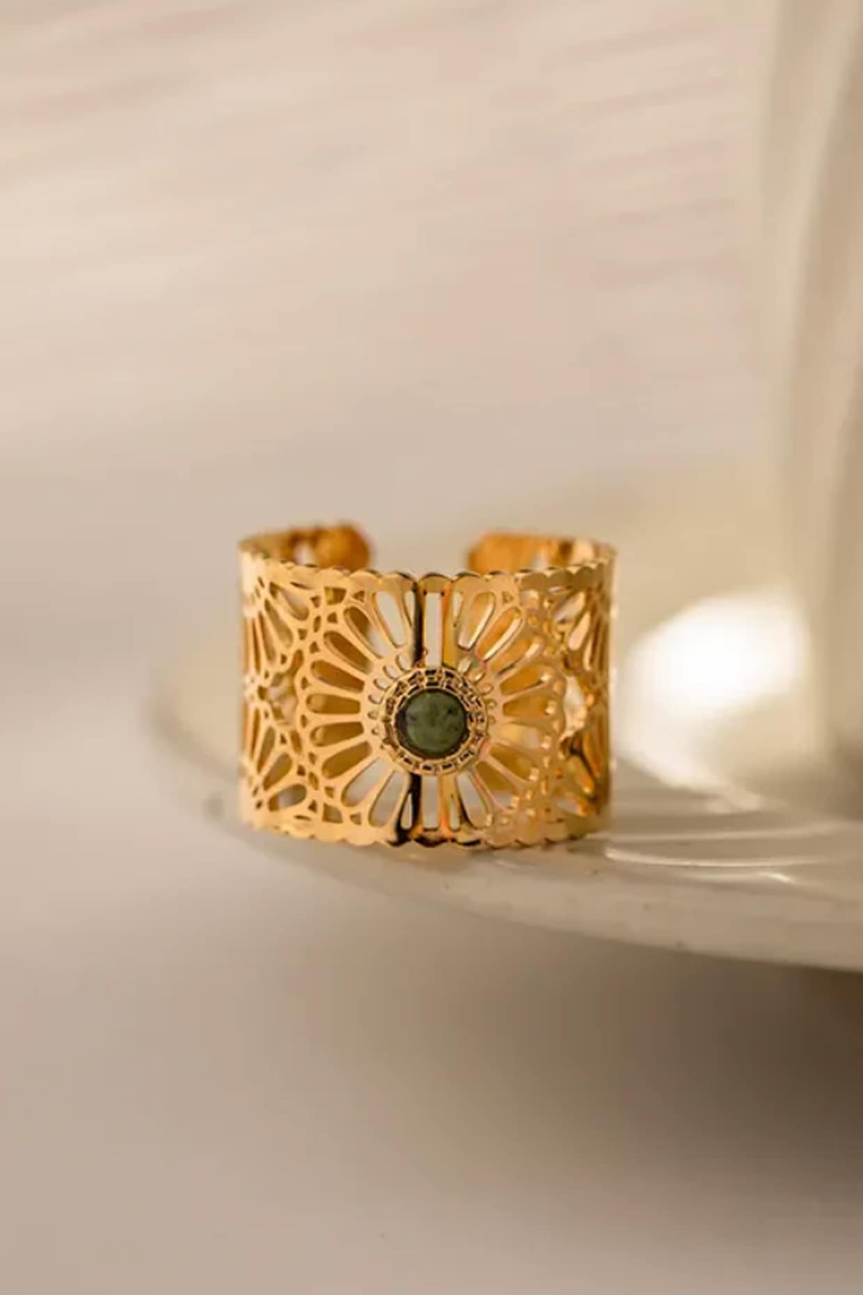 Gold Plated Floral Cut Adjustable Ring