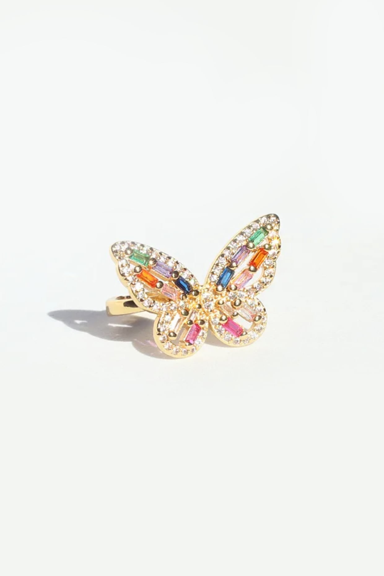 Gold Plated Multi-Colored Zircon Butterfly Ring