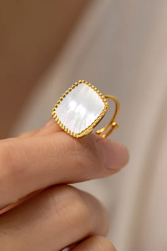 Gold Plated Mother Of Pearl Square Ring