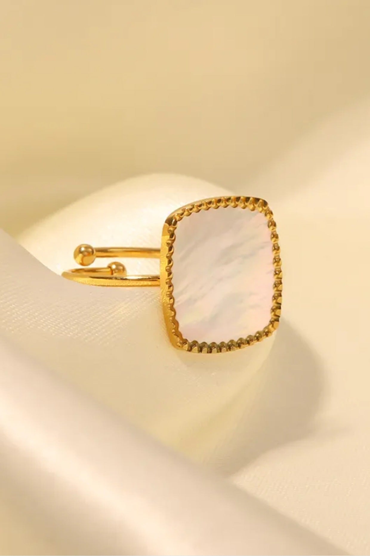 Gold Plated Mother Of Pearl Square Ring