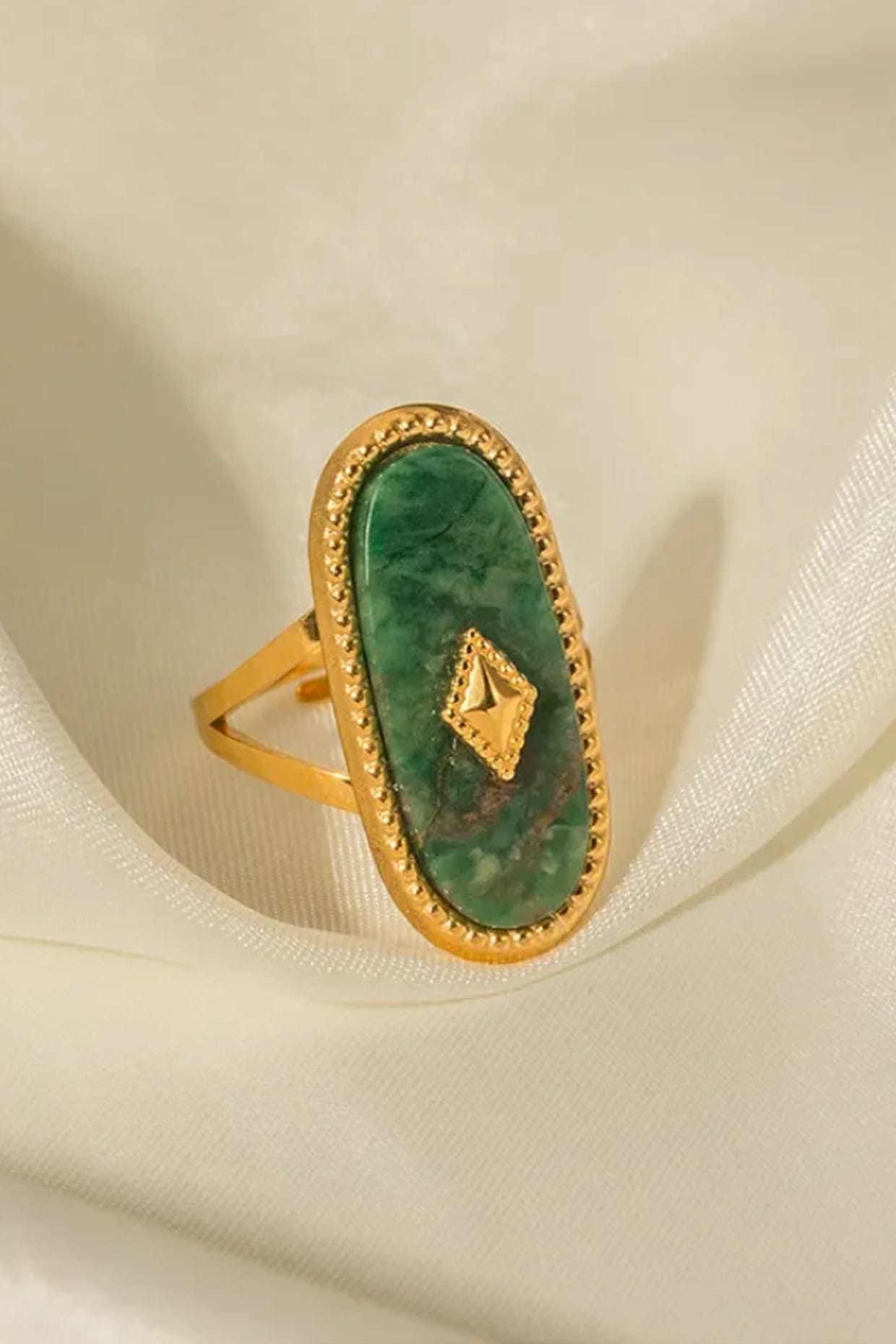 Gold Plated Natural Green Stone Ring