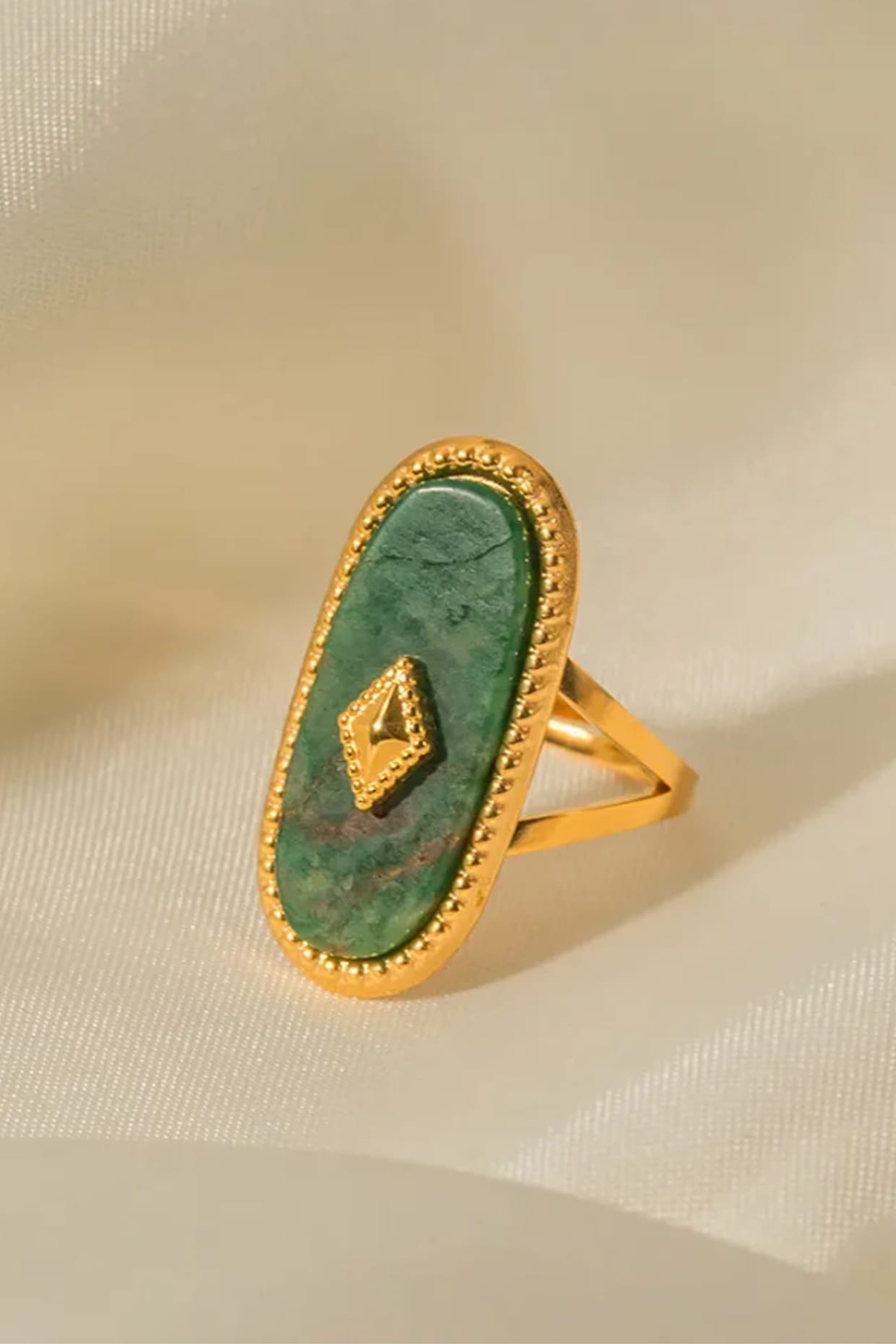 Gold Plated Natural Green Stone Ring