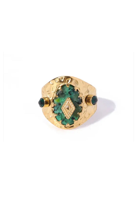 Gold Plated Natural Green Stone Ring