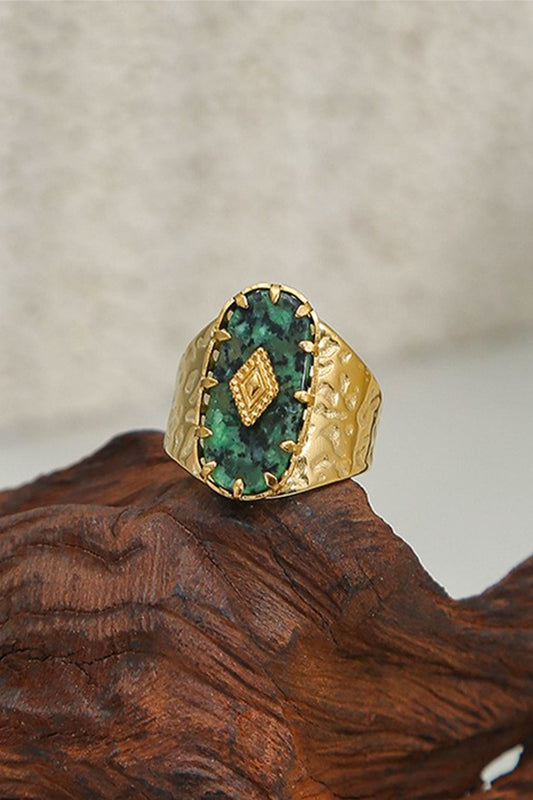 Gold Plated Natural Green Stone Ring