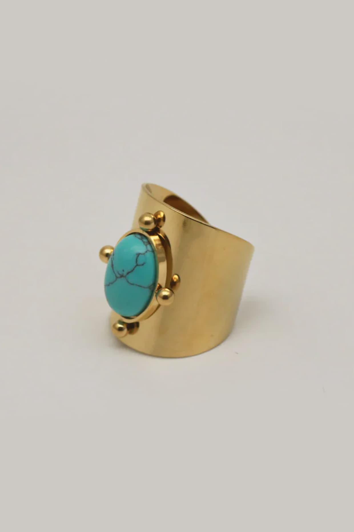 Gold Plated Turquoise Stone Adjustable Ring