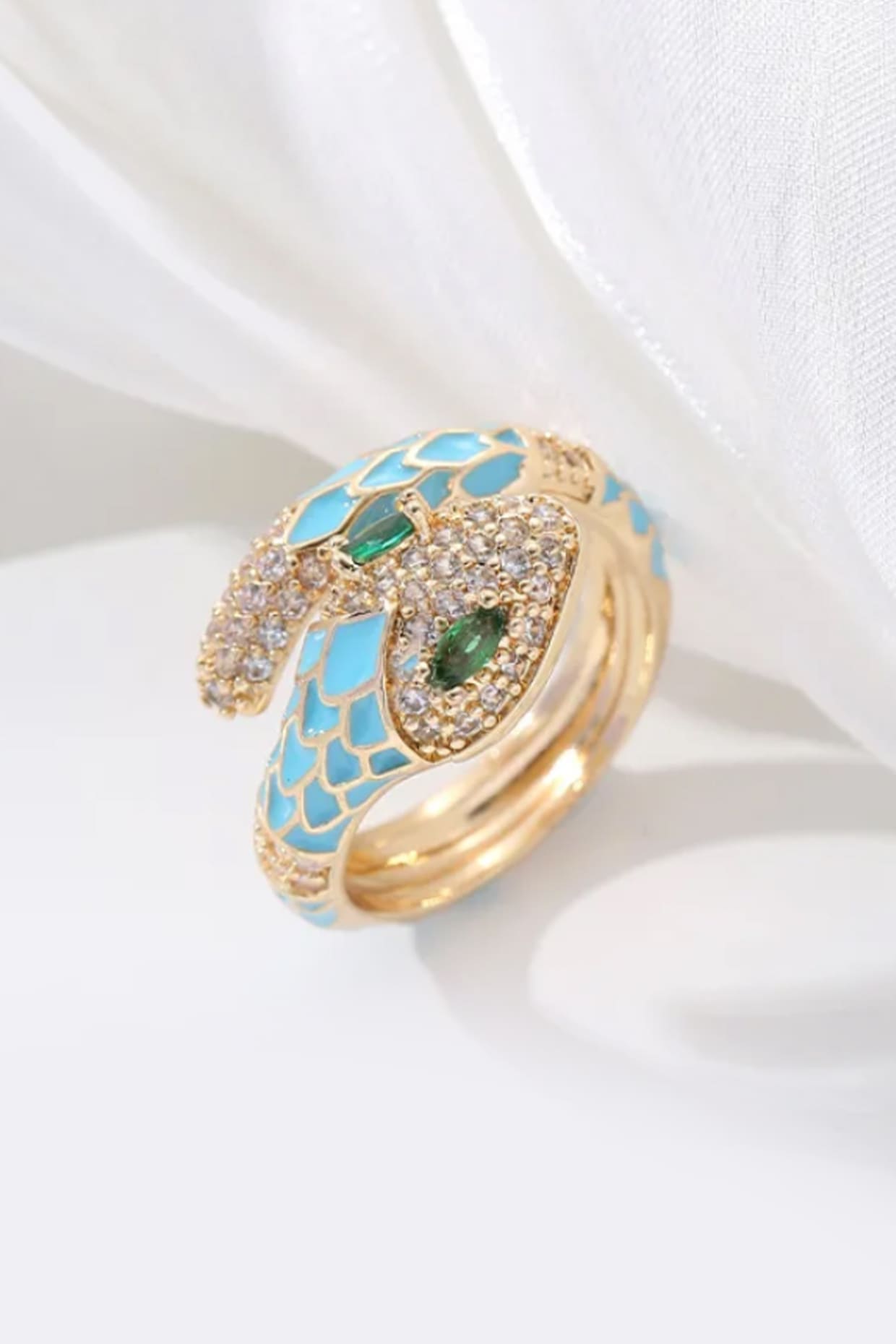 Gold Plated Blue Serpent Snake Ring