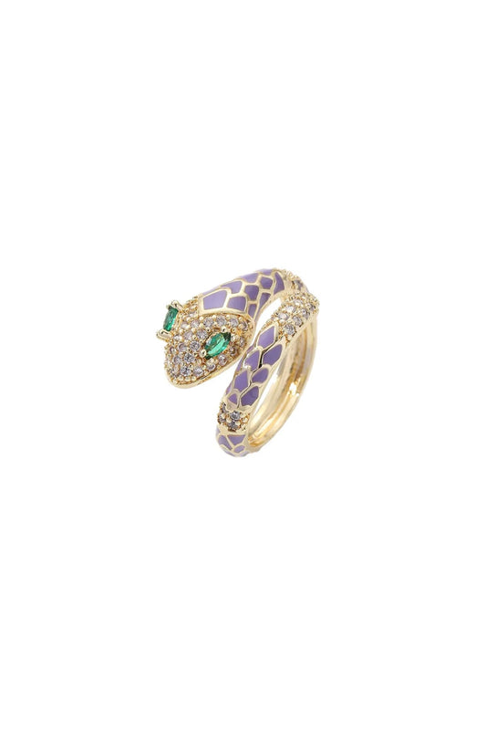 Gold Plated Purple Serpent Snake Ring