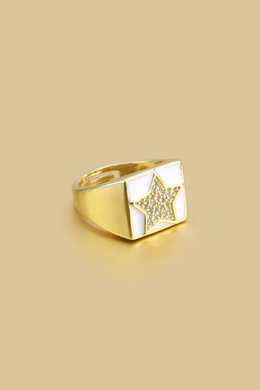 Gold Finish Zircon Enameled Ring