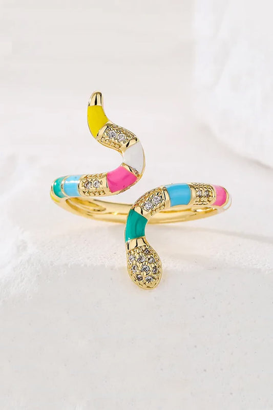 Gold Plated Multi-Colored Zircon Serpent Snake Ring