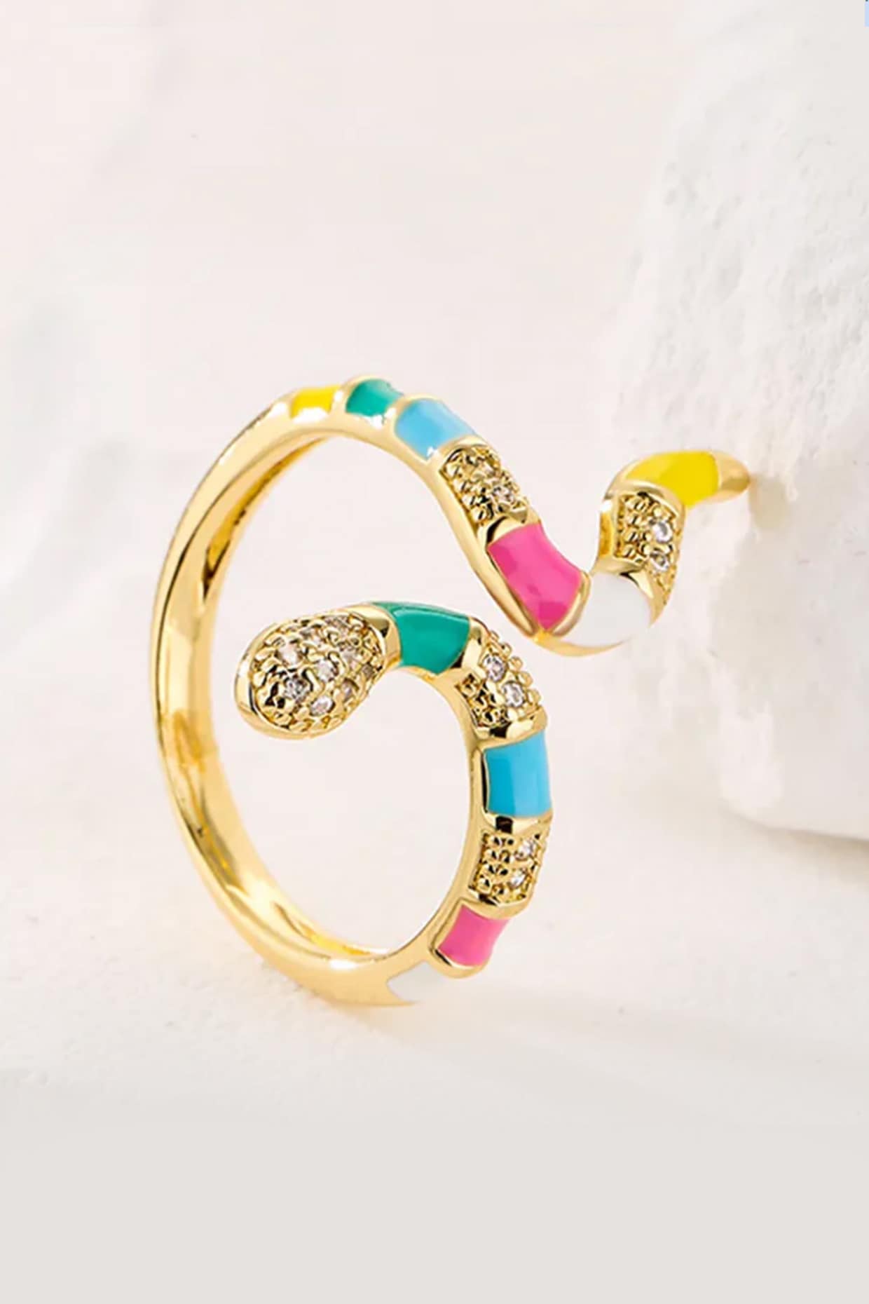 Gold Plated Multi-Colored Zircon Serpent Snake Ring