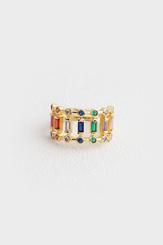 Gold Plated Multi-Colored Zircon Ring