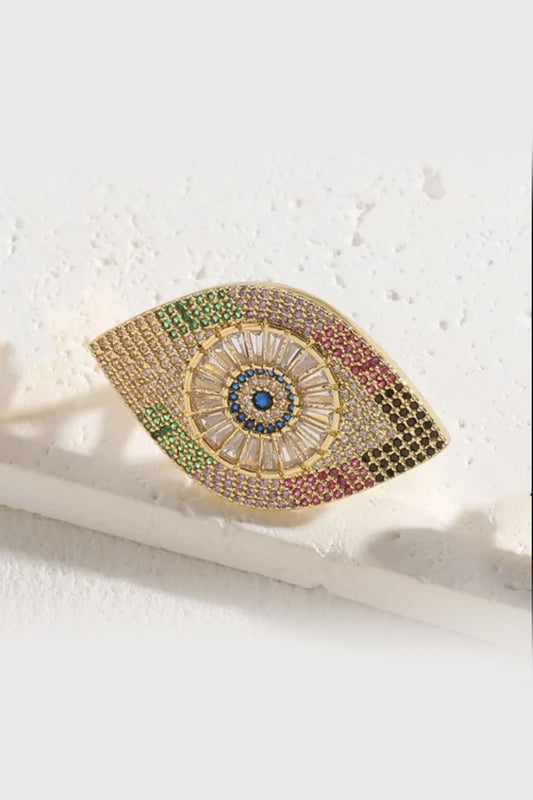 Gold Plated Multi-Colored Zircon Evil-Eye Ring