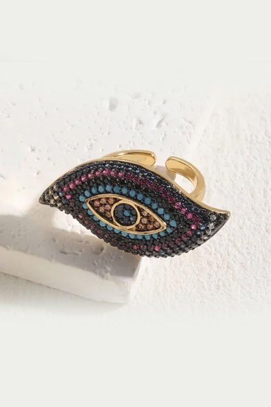 Gold Plated Black Zircon Evil-Eye Ring