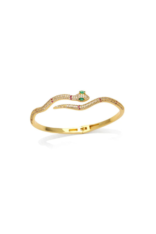 Gold Plated Green Zircon Serpent Snake Bangle