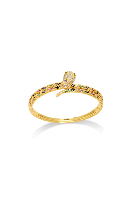 Gold Plated Multi-Colored Zircon Serpent Adjustable Bangle