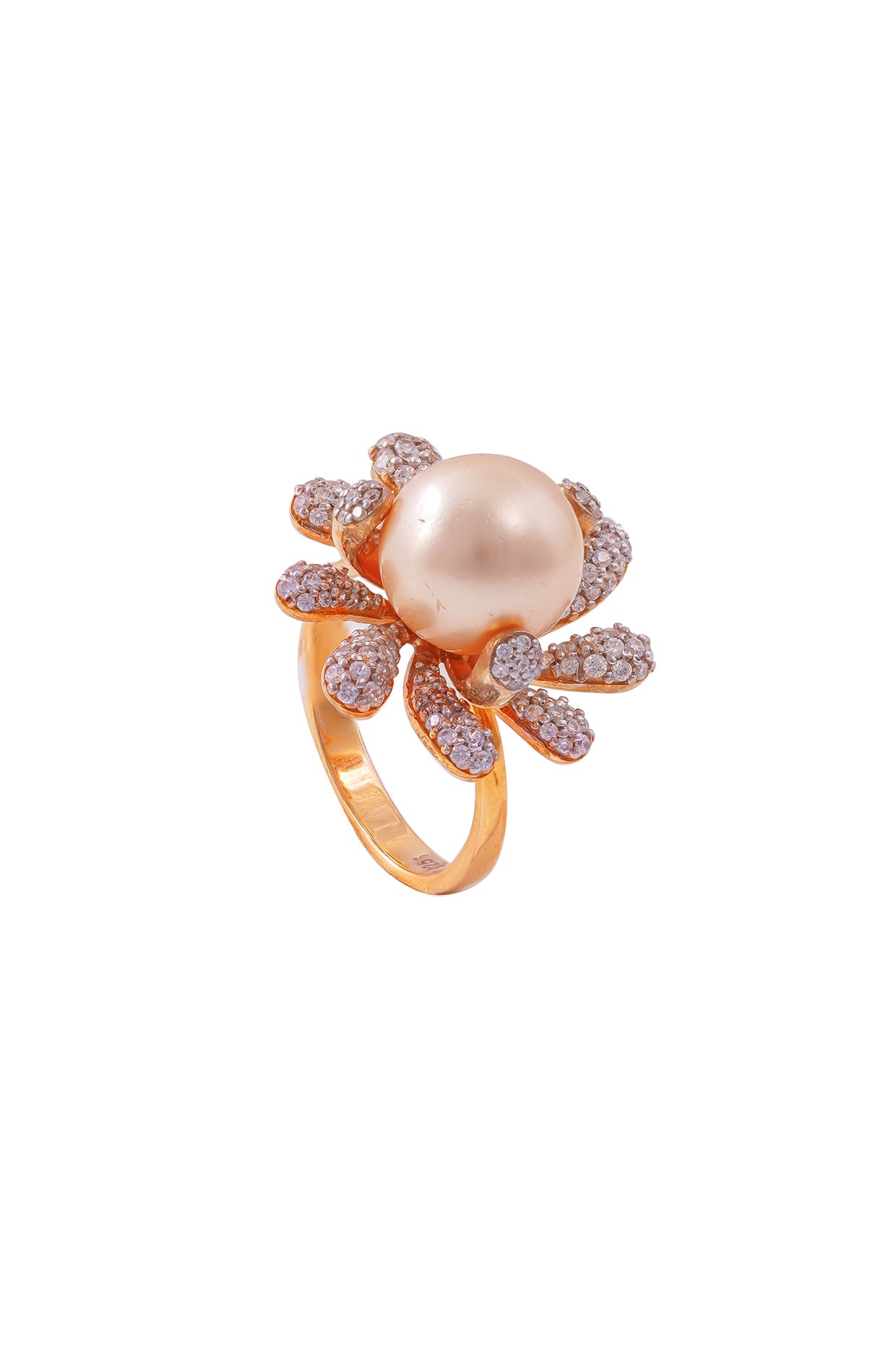 White Rhodium Finish Cubic Zirconia & Pearl Ring In Sterling Silver