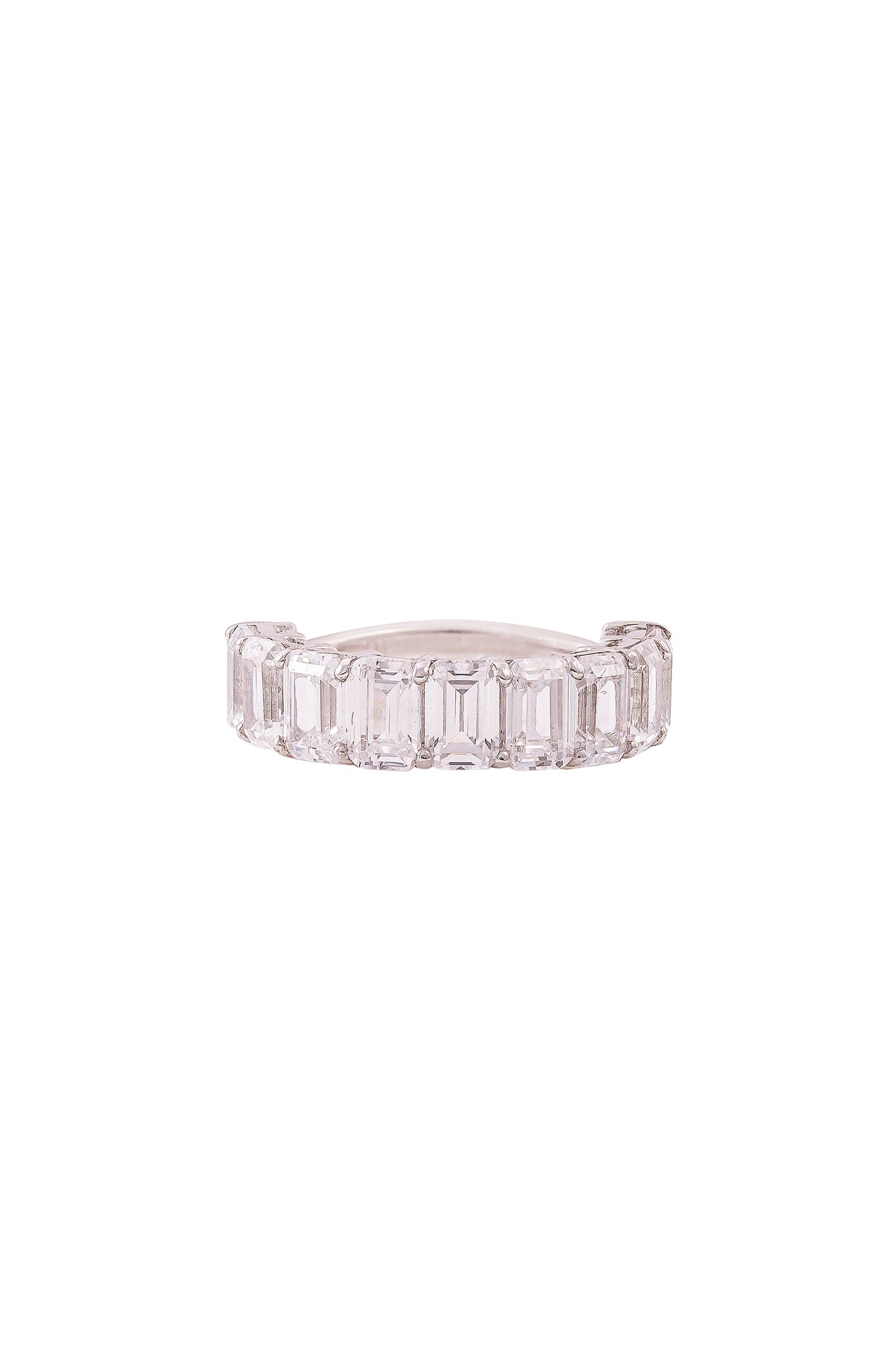 White Rhodium Finish Emerald-Cut Cubic Zirconia Ring In Sterling Silver