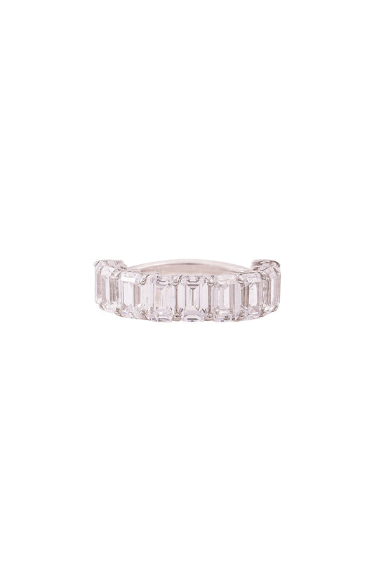 White Rhodium Finish Emerald-Cut Cubic Zirconia Ring In Sterling Silver